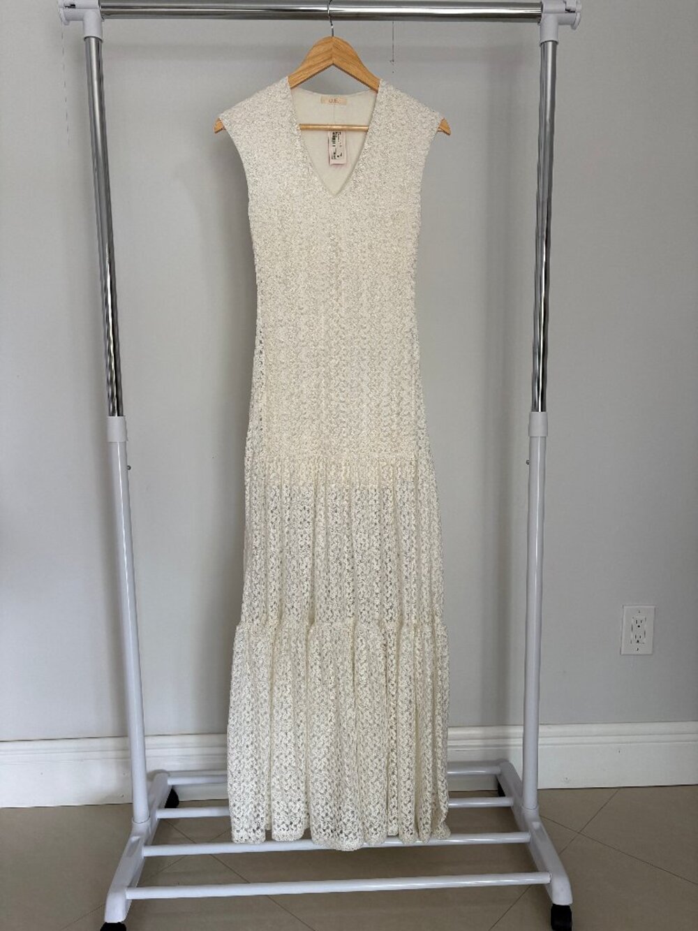 BLUSH Ivory Crochet Maxi Dress NWT